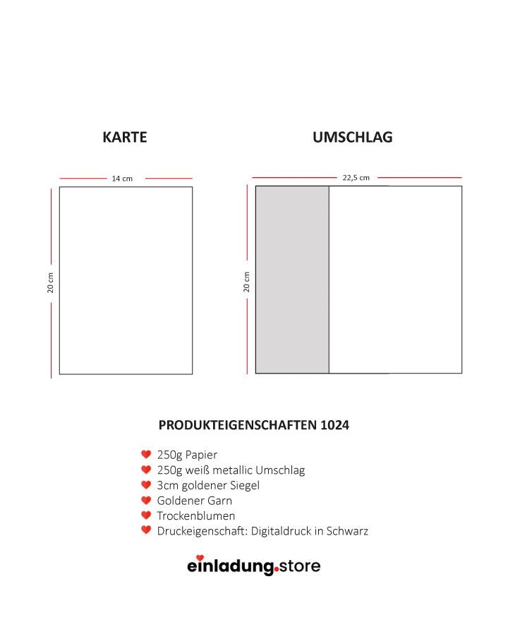Code: 1024 - Handgemachte Hochzeitseinladung - Einladung Store