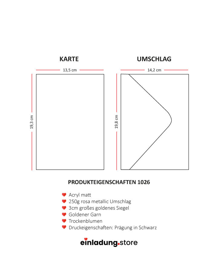 Code: 1026 - Handgemachte Hochzeitseinladung - Einladung Store